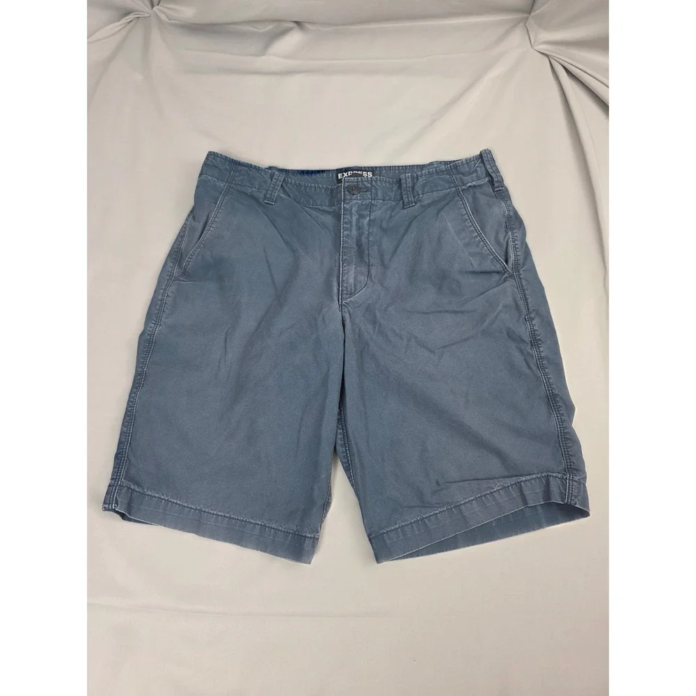 Express Mens Chino Shorts Size 31 Blue Cotton Twill Casual Summer Flat Front